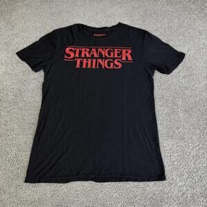 Stranger Things Shirt Mens M Black Logo Graphic Tee Top Cotton Polyester Tagless